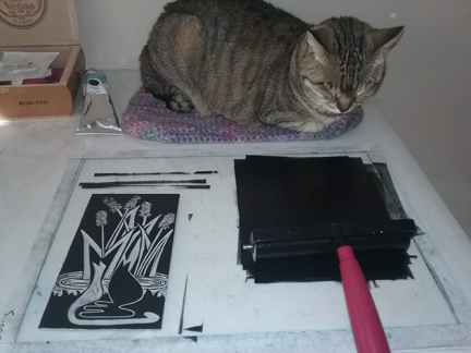 cat tails inked block